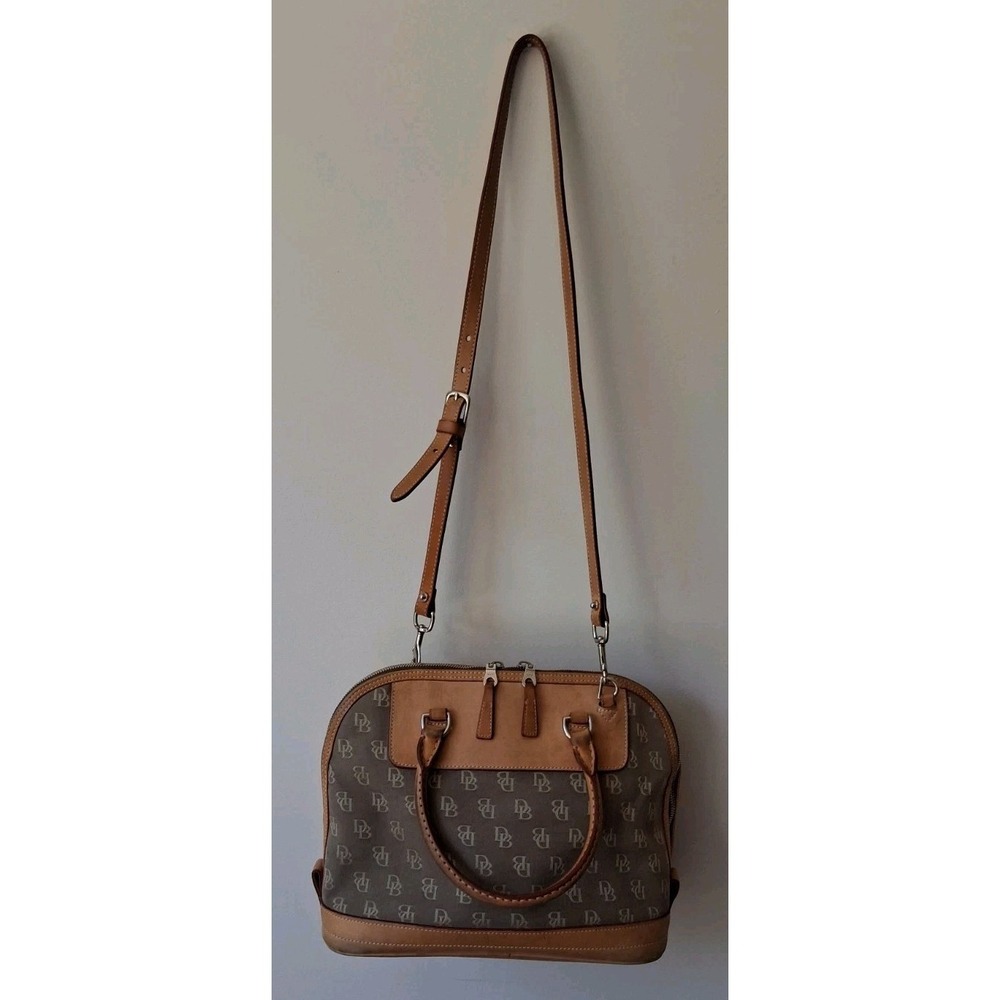 Vtg Dooney & Bourke Satchel Bag Brown Leather And Canvas Monogram Purse READ